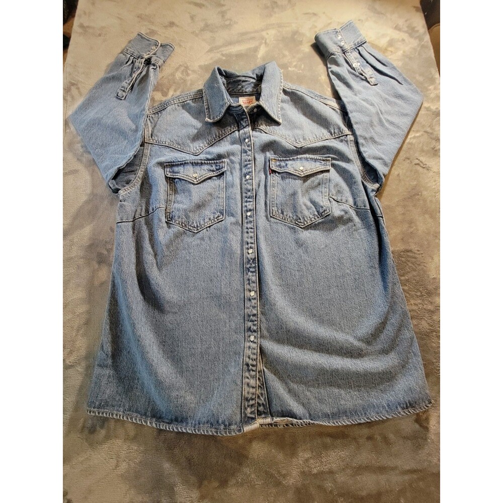 Levi's Denim Shirt MenSize XL Blue Pearl Snap   Western  Cowboy